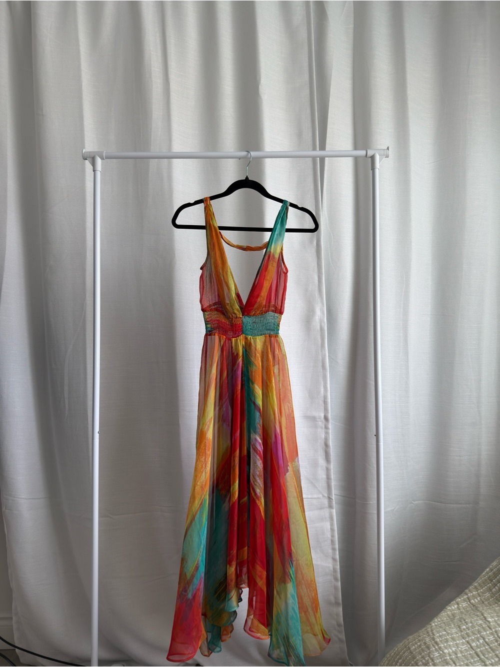 Vintage Multi-Color Maxi Dress with Shirred Waist - Picture 2 of 3